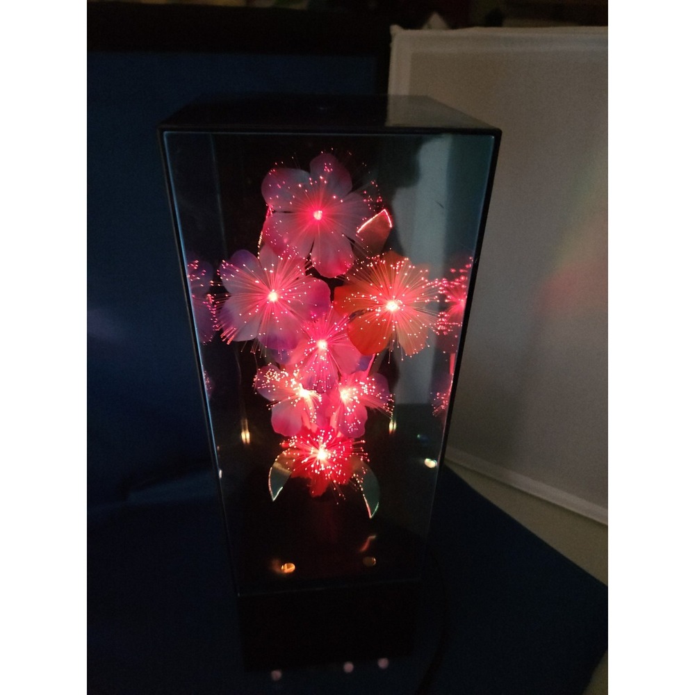 Vintage Fiber Optic Flower Lamp Music Box 14.5" Color Changing Encased 80s Y2K